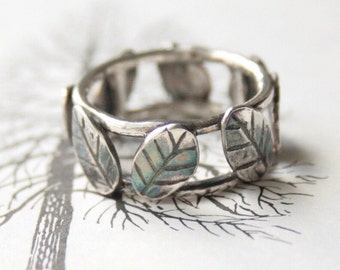 Unique sterling silver leaf ring, artisan jewellery for her, silver botanical ring, inspired by nature jewellery