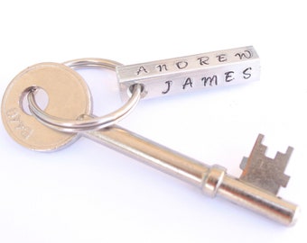 Personalised name keyring, personalised gift for him, personalised stamped gift, Father's day gift, housewarming gift