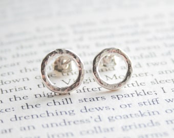 Hammered Sterling Silver Circle Studs: Minimalist Earrings