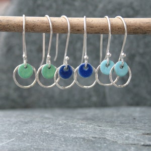 Hammered Sterling Silver Hoop Earrings with Enamel Disc