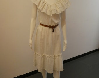 1980's SHELLEY MICHAELS Cream Lace Boho Off the Shoulder Dress