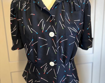 Dolly Does Vintage 1940s/50s Matched Print Blouse