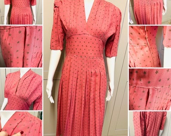 1940s 1950s Pink Star Print Dress