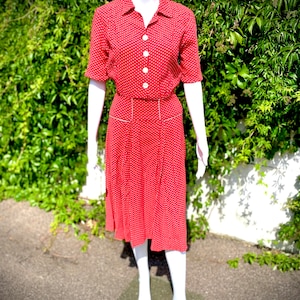1940s Red Spotted Cotton/linen Dress
