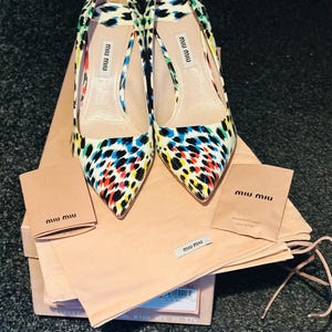 Miu Miu high heeled multicoloured leopard print shoes