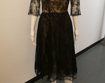 1940'S/50'S LORNIA OF CHELTENHAM Black lace Illusion Dress