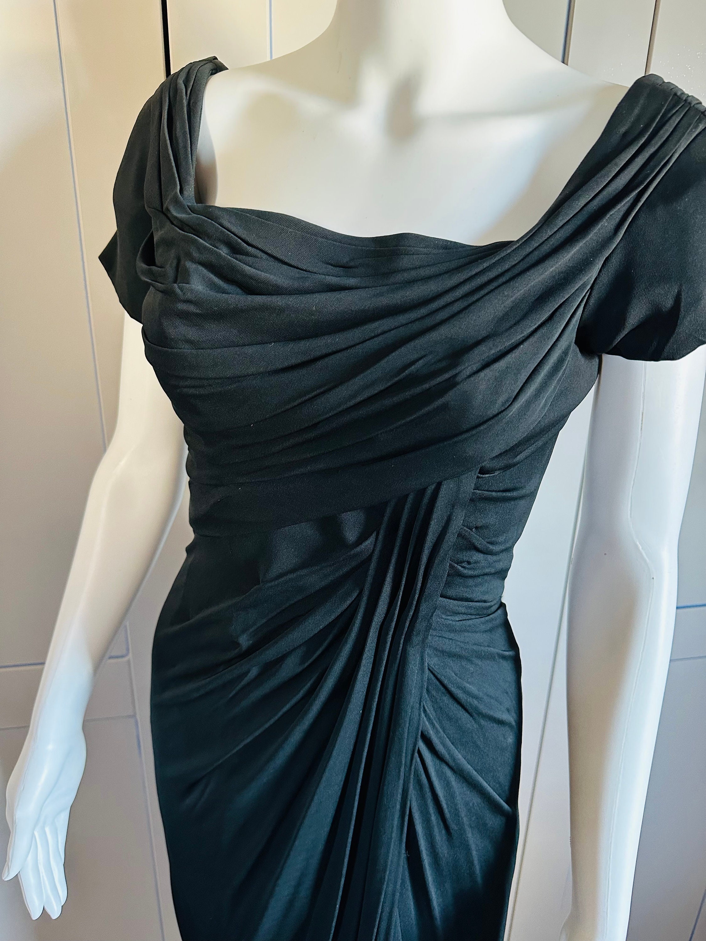 1940s Ceil Chapman Attr. Black Jersey Draped Dress main image 0