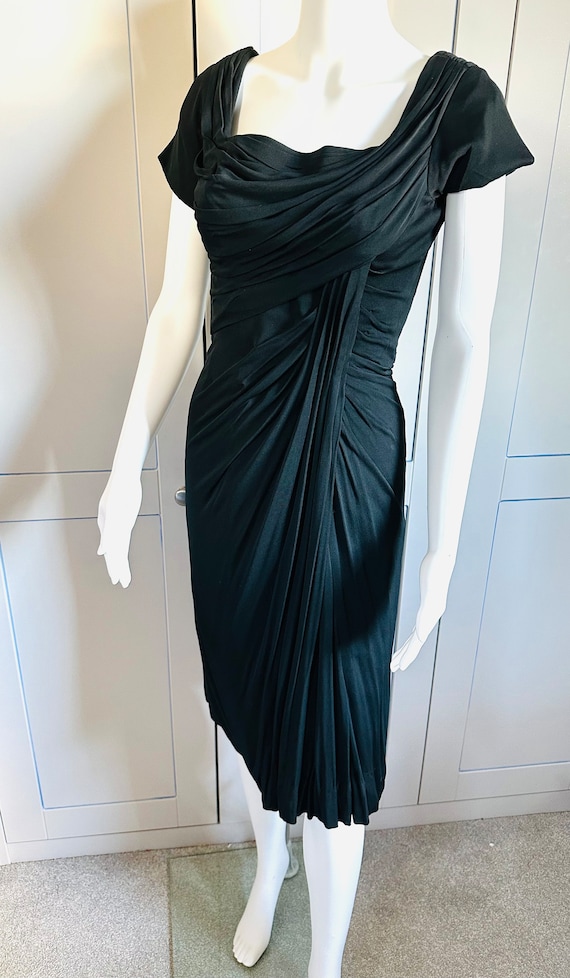 Vintage 1950s Iconic Ceil Chapman Black Jersey Drape Dress