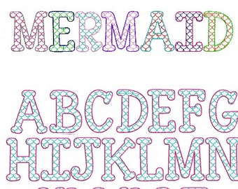 2.5 Inch - Mermaid Sketch Embroidery Font - INSTANT DOWNLOAD - Capitals