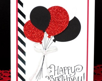 Masculine Birthday Card: Stampin Up Handmade, Masculine, Birthday Balloons, Black and White with Red Accentss