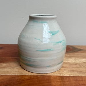 White and Teal Blue Green Vase | Small Vase
