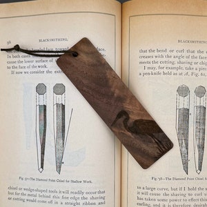 Walnut bookmark with heron