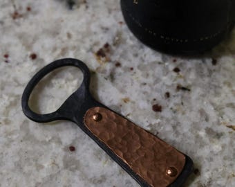 Forged Steel & Copper Bottle Opener – Hammered or Smooth Finish