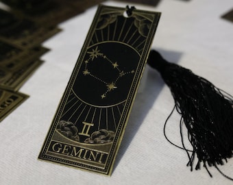 Zodiac Constellation Bookmark – Etched Brass & Black Enamel | Astrology Gift | Star Sign Bookmark | Celestial Decor