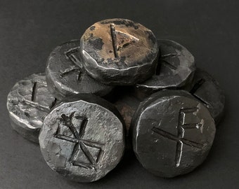 Forged steel worry stones with viking runes