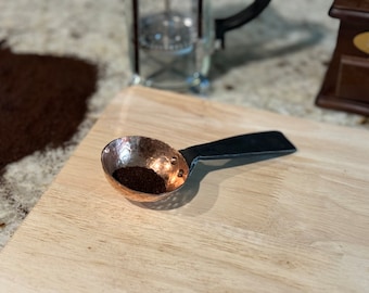 Hammered copper and forged steel coffee scoop