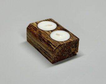 Discolored wood tea light holder