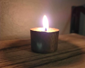Hammered Copper Candle Holder with Beeswax Candle