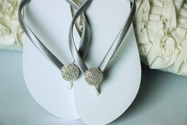 silver bridesmaid flip flops