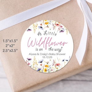 A Little Wildflower Baby Shower Favor Labels, Wildflower Baby Shower Favor Stickers, Baby in Bloom Baby Shower Labels, 7W