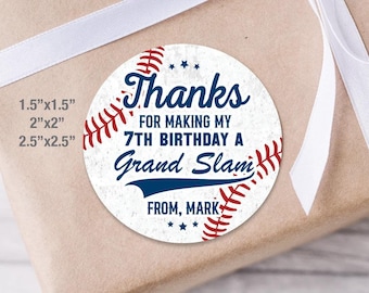 Pegatinas de cumpleaños de béisbol impresas, pegatinas de agradecimiento de béisbol, etiquetas personalizadas de cumpleaños de béisbol para decoraciones o regalos, 2F