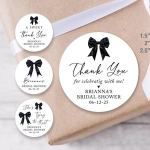 Black Bow Bridal Shower Stickers Printed, Bow Bridal Shower Favor Labels, Bridal Shower Shower Thank You Favor Stickers, 1W
