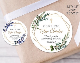 Boho Greenery Baptism Stickers Printed, Baptism Favor Stickers, First Holy Communion Stickers, Communion Stickers, Christening Stickers, 1C
