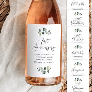 Printed Greenery Marriage Milestone Wine Bottle Labels, Wedding Gift, Wedding Ideas, Bridal Shower, Bachelorette Party, Wine Labels, 3G