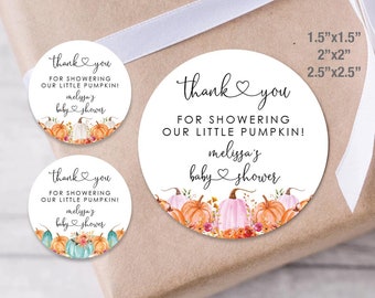 Pumpkin Baby Shower Favor Stickers Printed, Pumpkin Thank You Baby Shower Favor Sticker, Autumn, Fall, Boy, Girl, Gender Neutral, Pink, Blue
