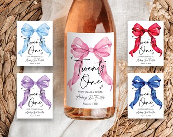 Twenty One Wine Bottle Label Printed, 21st Birthday Gift for Her, Pink Twenty First Birthday Decorations, Twenty One and Finally Legal, 4B
