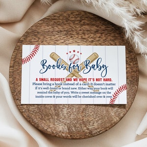 Carte de baseball baby shower livres pour bébé, carte de baseball apporter un livre, carte de demande de livre de baseball, garçon, bleu et rouge, téléchargement immédiat, 8B