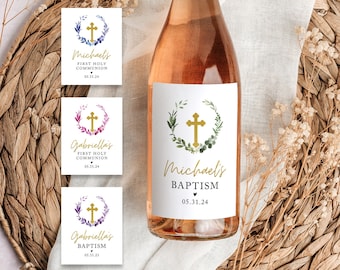 Foliage Baptism Wine Bottle Label Printed, Christening wine Labels, Communion Wine Labels, Confirmation Wine Labels, Boy, Girl, 3W