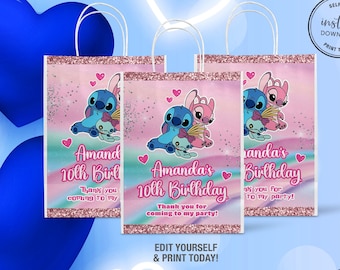 Lilo und Stitch Geburtstagsgeschenk Beutel Aufkleber, Lilo und Stitch Geburtstag Goodie Bag Aufkleber, Kinder Geburtstagsparty Geschenkbeutel Etikett, Kinder Goodie Bag,1L