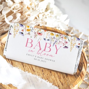 Baby In Bloom Baby Shower Hershey&#39;s Chocolate Bar Wrappers Printed, Wildflower Baby Shower Favor Stickers, Baby Shower Thank You Labels, 7W