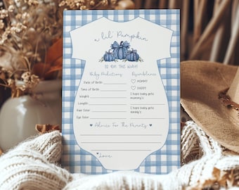 Blue Pumpkin Plaid Baby Predictions and Advice For The Parents Card, Boy Fall Baby Predictions, Autumn Baby Predictions, Instant Download,7P