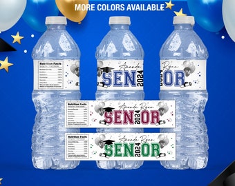 Senior Water Bottle Label Template, 2024 Graduation Water Bottle Label, College Graduation Party Favors, High School, Printable, Instant, 6G