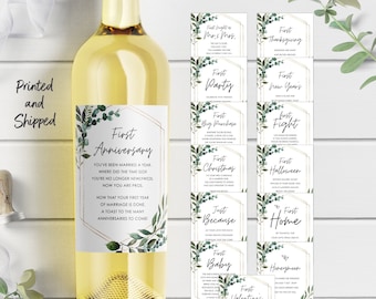 Boho Greenery Printed Marriage Milestone Wine Bottle Labels, Wedding Gift, Bridal Shower Gift, Stickers, Wine Labels, 9B