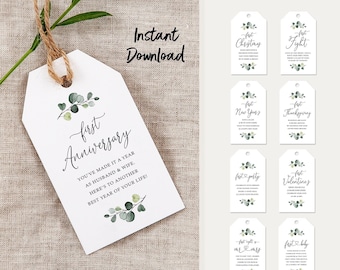 Marriage Milestone Wine Gift Tags, Set of 10, Instant Download, Printable, Wedding Gift, Wedding Ideas, Bridal Shower, Bachelorette Party,3G