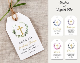 Gold Foil Personalized Baptism Christening Party Favor Box Stickers Gift Labels