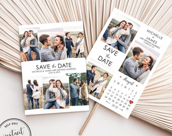 Editable Save The Date Card with Photos and Calendar Template, Instant Dowload, Save Our Date Card, Picture, Photos, Photograph, Wedding,10S