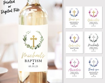 Foliage Baptism Wine Bottle Label Printed, Christening wine Labels, Communion Wine Labels, Confirmation Wine Labels, Boy, Girl, 3W