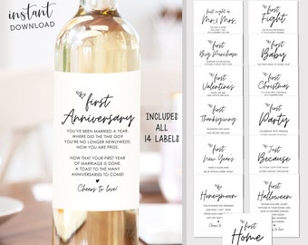Marriage Milestone Wine Bottle Labels, Instant Download, Printable, Set of 14, Wedding Gift, Wedding Ideas, Wedding Wine Labels, 1M