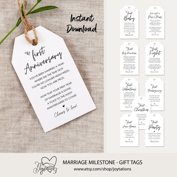 Marriage Milestone Wine Bottle Gift Tags, Instant Download, Printable, Wedding Gift, Wedding Ideas, Bridal Shower, Bachelorette Party, 1M