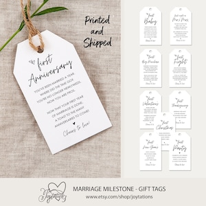Printed Marriage Milestone Wine Gift Tags, Wedding Gift Idea, Bridal Shower Gift Idea, Bachelorette Party Gift Idea, 1M
