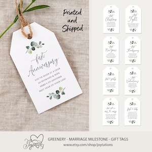 Printed Greenery Marriage Milestone Wine Gift Tags, Wedding Gift Idea, Bridal Shower Gift Idea, Bachelorette Party Gift Idea, 3G