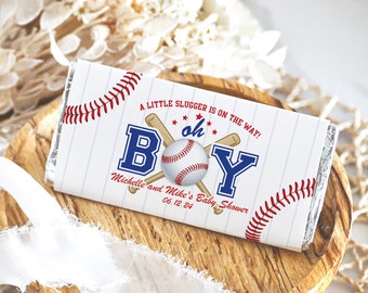 Baseball Baby Shower Hershey&#39;s Chocolate Bar Wrappers Printed, Sports Baby Shower Favors, Boy Candy Bar Wrappers, Little Slugger, 8B