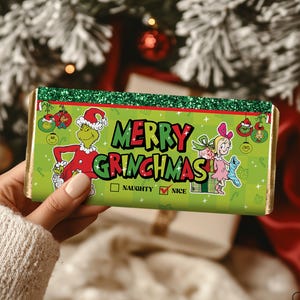 The Grinch Christmas Hershey's Chocolate Bar Wrapper, Holiday Candy Bar Wrapper, Christmas Class Party, Stocking Stuffer Instant Download 1G