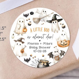 A Little Boo Is Almost Due Baby Shower Favors Stickers Printed, Halloween Baby Shower Labels, Cute Ghost Baby Shower Favor Labels, Fall Baby