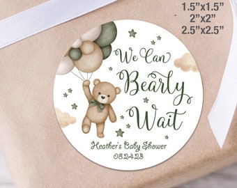We Can Bearly Wait Baby Shower Stickers Printed, Teddy Bear Baby Shower Stickers, Gender Neutral Bear Baby Shower Stickers, Favor Sticker,7B