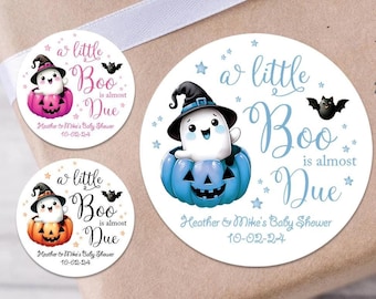 A Little Boo Is Almost Due Baby Shower Favors Sticker Printed, Cute Halloween Baby Shower Labels, Ghost Favor Label, Fall Theme Baby Shower